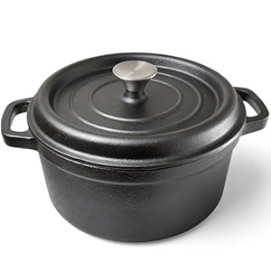 HOUSLUX Gusseisen Topf 26CM 5.1L Bräter Schmortopf mit Deckel Schmortopf Schmortopf mit Deckel Induktion für Küche Backen Schmoren Braten (Schwarz)