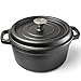 HOUSLUX Gusseisen Topf 26CM 5.1L Bräter Schmortopf mit Deckel Schmortopf Schmortopf mit Deckel Induktion für Küche Backen Schmoren Braten (Schwarz)