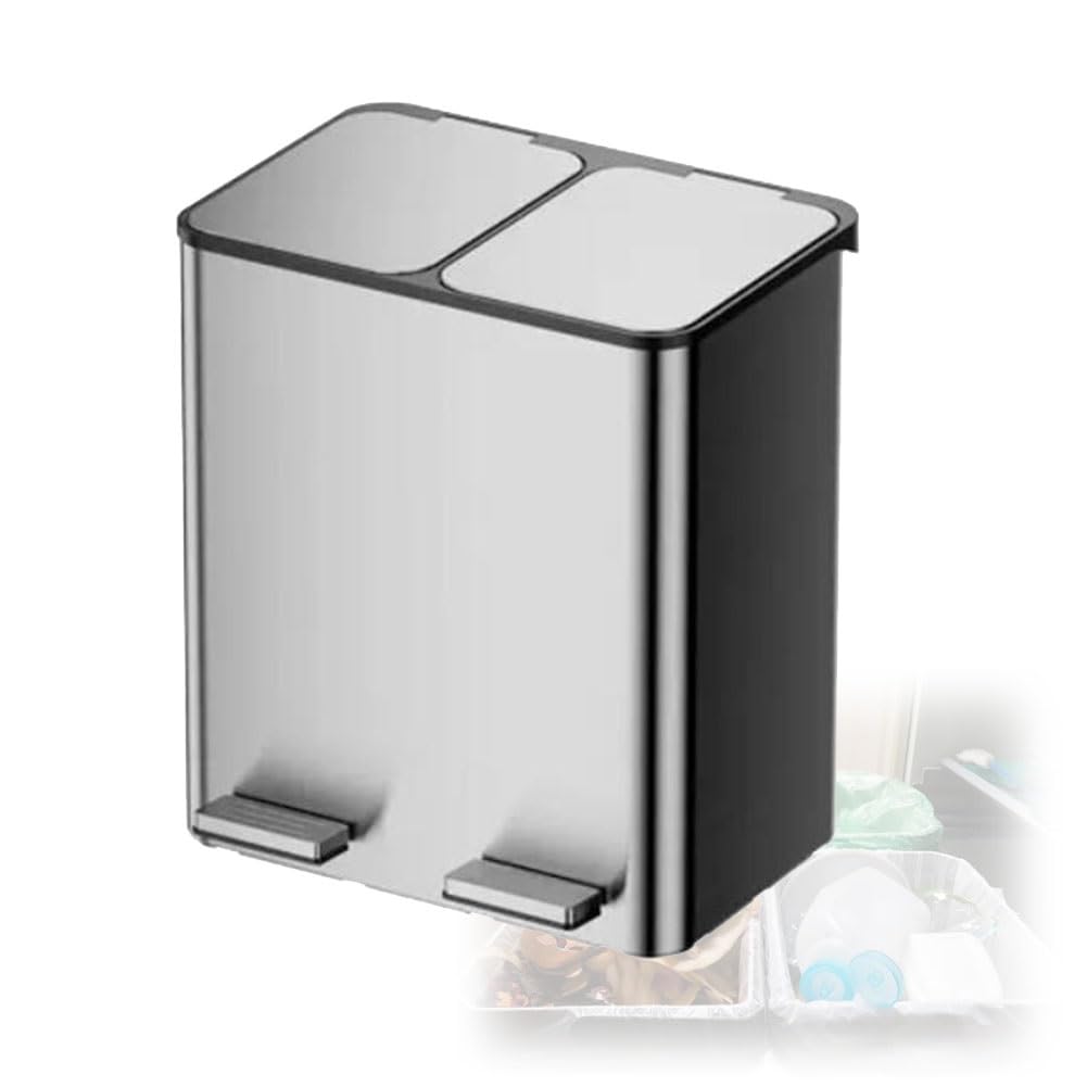 Poubelle en acier inoxydable double à pédale pour cuisine