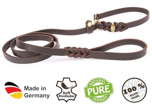 CopcoPet Retrieverleine mit Zugstopp für große Hunde – 1,20m x 18mm Moxonleine in Braun – Fettlederleine & Agilityleine aus Leder – stufenlos verstellbar, Handarbeit, Messing, wetterfest