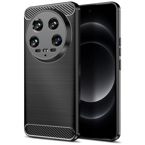 Qiinogow Funda para Xiaomi 14 Ultra, Antigolpes Carcasa con Suave de TPU, Capa Ultrafina de Fibra de Carbono (Negro)