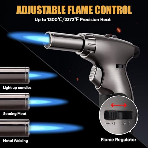 Image of KOACKL Dual Flame Butane Torch Lighter, Refillable Kitchen Torch, Adjustable Flame with Ignition Lock Mini Blow Torch for Cooking, Creme Brulee, Soldering, Welding (Butane Gas Not Included)