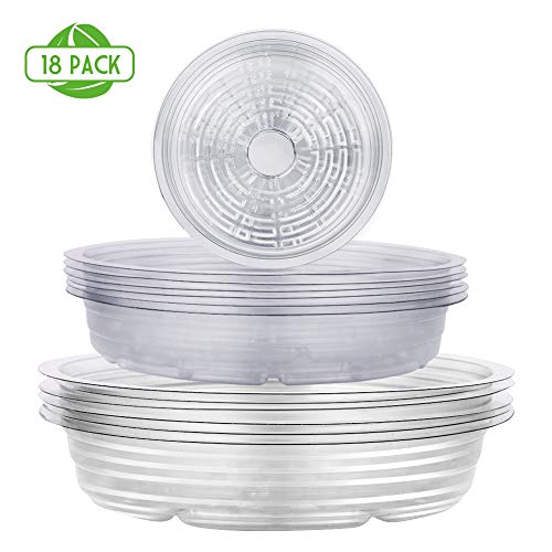 Remiawy Clear Plant Saucers 18 Pack (6/8/10 Inch), Flower Pot Drip Trays