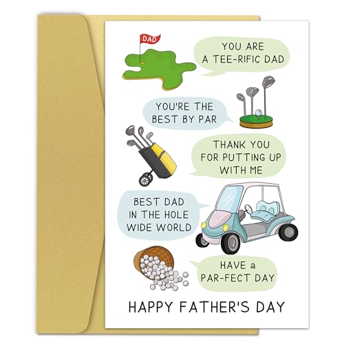Zoytonky Funny Golf Father's Day Card for Dad Husband, Happy Father’s Day Card for Him, Humorous Father’s Day Gift from Son Daughter, You're A Tee-Rific Dad