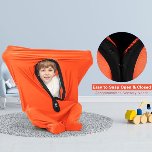 Image of Sensory Body Sock for Adults, Extra Large Compression Sack 30 * 68 inch, Soft Fabric with Strong Stitching and Snap Closures (Bright Orange)