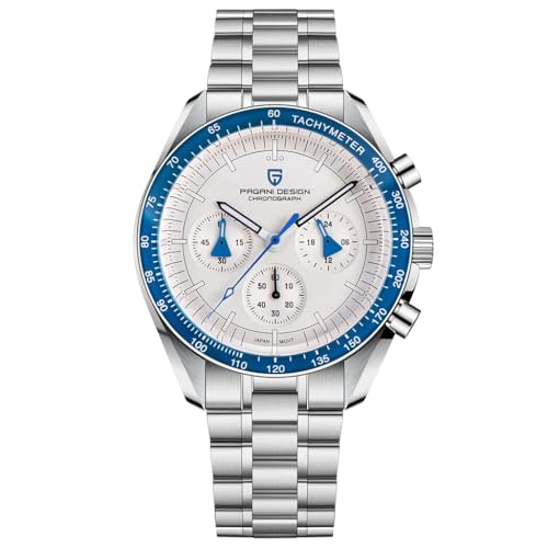 Pagani Design 1701 V6 Moon Wristwatch Men's Quartz Chronograph Watches Japan VK63 Movement Stainless Steel Waterproof Sports Watch (1701-Blue White)