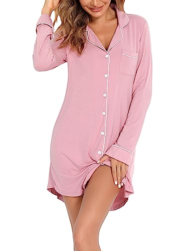 Image of Pjmlifecoco Nightgown for Women Button Down Sleepshirt Short /Long Sleeve Nightdress Soft Modal Sleepwear S-XXL