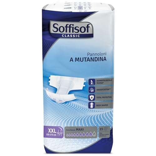 Soffisof Classic Pañales Adultos Maxi XXL - 15x Pañales Adultos Maxima Absorcion Hasta 9 Gotas - Protección Incontinencia Hombre y Mujer - Paquete Individual