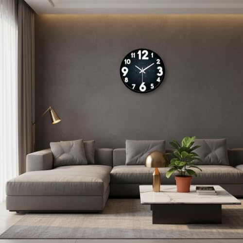 Image of Modern 3D Hexagon Wall Clock for Gaming Room & Office Decor | Round Analog Silent Non-Ticking Tech Watch with Black Frame | Futuristic Blue Geometric Pattern Timepiece for Bedroom & Man Cave