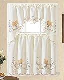 GOHD - Dancing Butterfly. 3pcs Multi-Color Embroidery Cafe Curtain/Swag & Tiers Set with cutworks. (Yellow)