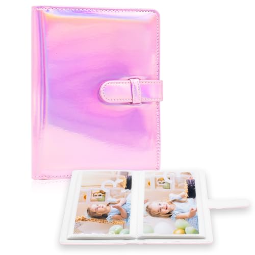 Photo Album 4x6 Photos - 68 Pockets Small Mini Capacity Premium Vegan Leather Cover Case Portable Wallet Photo Book for Boys Girls Birthday Wedding (Magic Pink)