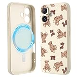 Idocolors Cute Teddy Bear Case for iPhone 16 6.1-Inch, Bow Magnetic Phone Case, Compatible with MagSafe, Silky-Soft Touch Liquid Silicone Phone Cover with Camera Lens Full Protection