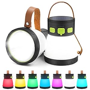 oGoDeal LED Campinglampe Solar mit Taschenlampe, Multifunktion RGB Nachtlicht Aufladbar Outdoor Lampe, Ultra Hell 1500…