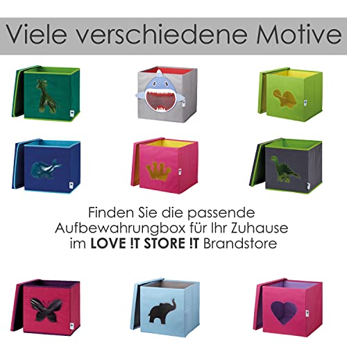 LOVE IT STORE IT Aufbewahrungsbox mit Deckel - Kallax Einsatz aus Stoff - Verstärkt mit Karton - Quadratisch - Hellblau mit Elefant - 30x30x30 cm