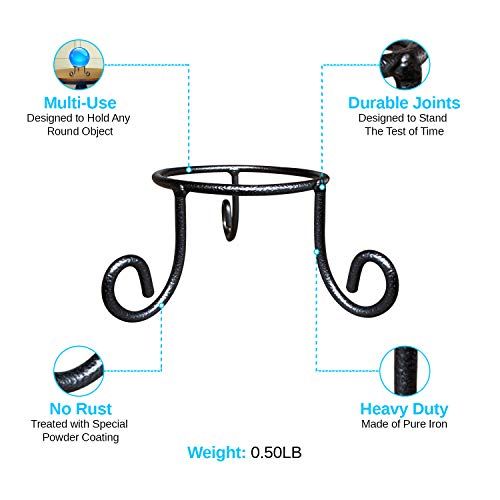 Ecorise Black Iron Ball Stand - Gazing Globe Stand For Balls, Sphere Holder Wrought Iron Display Stand, Crystal Ball Stand, Glass Bowl Ring Metal Egg Stands (3.5" Diameter X 2" Tall) #TOP2