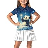 Hwiplsvny Panda Polo Shirts for Girls 9-10 Golf Athletic Shirts Breathable Sportswear Moisture Wicking Short Sleeve Tops for Shopping Birthday Gathering Daily Wear School Uniforms
