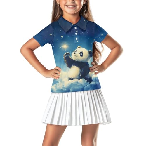 Hwiplsvny Panda Polo Shirts for Girls 9-10 Golf Athletic Shirts Breathable Sportswear Moisture Wicking Short Sleeve Tops for Shopping Birthday Gathering Daily Wear School Uniforms