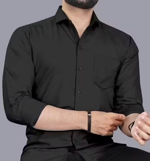 Image of Men Plain Collared Casual Shirt Comfortable Breathable Regular Fit Modern Stylish Everyday Office Outfit