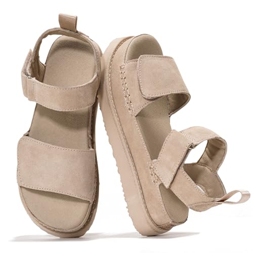 Project Cloud 100% Genuine Leather Platform Sandals For Women-Memory Foam Insole Slip Resistant Chunky Womens Sandals with adjustable straps - Wedge Sandals for Women 2026 (Bronzestar, WHEATSDE,7.5)