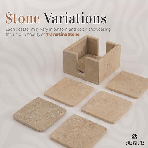 SPESHSTONES Marble Coasters Set of 6 Handmade Square 3.5 Inch Travertine Coaster for Drinks with Holder - Ideal Stone Drink Coasters for Coffee Bar Accessories, Gifts, Dining Table & Home Décor by SPESHSTONES - Image 4