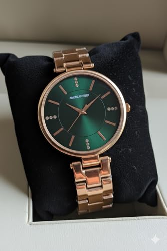 Image of AMERICANVIBER Women Analogue Wrist Watches for Women's & Girls&Miss&Ladies Diamond Studded Roman Dial Rosegold Colored Stylish Bracelet Strap (Green)