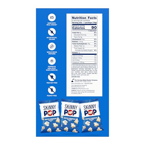 Image of SkinnyPop White Cheddar Popcorn, Whole Grain Gluten-Free Snacks, 0.65 oz Bags (36 Count)