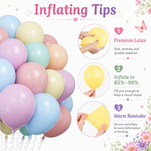 Image of Pastel Balloons Macaron 12 Inch Pink Blue Green Purple Orange Yellow Latex Balloon Multicolor Pastel Rainbow Colorful Party Balloon for Birthday Baby Shower Bridal Shower Wedding Party Decorations