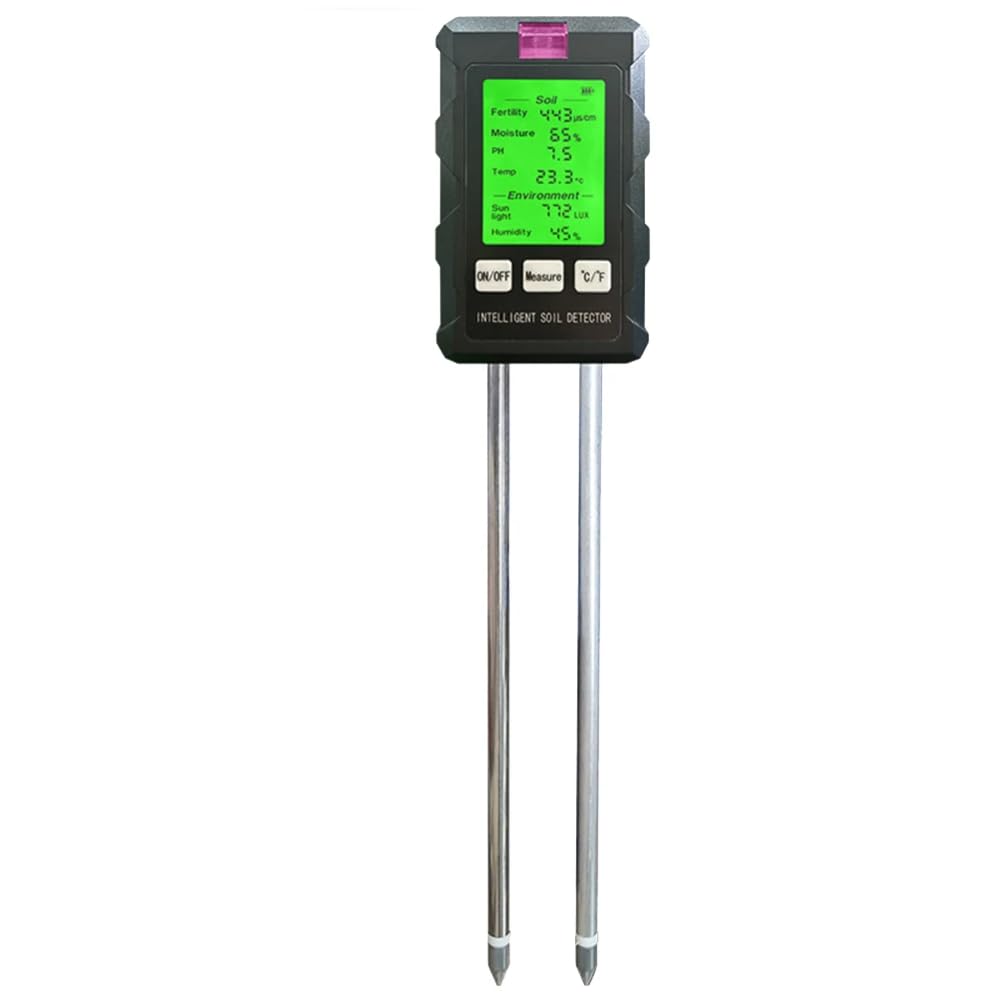 DollaTek Misuratore di terreno 6 in 1 Misuratore di umidità fertilità del suolo pH temperatura luce ambientale e umidità con schermo illuminato HD per la coltivazione di piante in giardinaggio