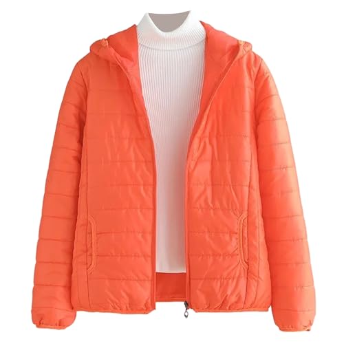 Chaqueta acolchada extragrande con capucha para mujer, ligera, acolchada, cálida, de invierno, talla grande, con cremallera, color naranja, talla mediana