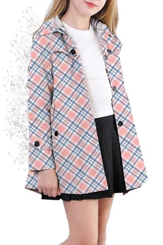 Image of Cromoncent Girl's Rain Jackets Waterproof Hoodie Trench Coat Cute Dress Coat Outerwear, 3-12 Years