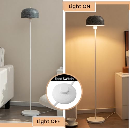 COSTWAY Floor Lamp, Modern Standing Lamp with Foot Switch, Faux Terrazzo Lampshade, Weighted Base & Metal Pole, Reading Torchiere Floor Lighting for Living Room Bedroom Office, Bulb not Included - Image 2