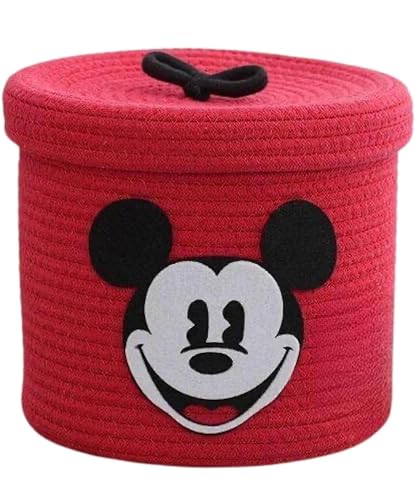 Image of Aroma Brand Kids Lid Basket with Beautiful Characters - Rope Storage Basket for Baby Diaper, Stuffed Animal Storage Bin Rope Basket for Kids Toy, Baby Laundry Baskets with Lid (Red Miks)