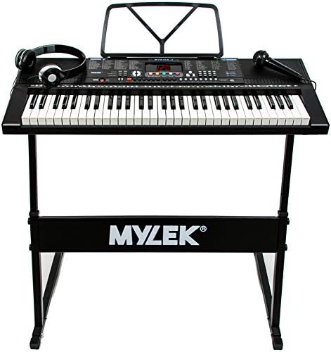 Mylek Keyboard Piano Electronic 61 Music Keys - Portable Musical Teaching Kids, Adults, Children - Stand, Headphones - Microphone - 300 Timbres - 300 Rhythms - 30 Demo Songs - 3 Teaching modes