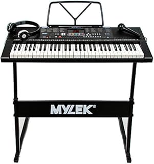 Mylek Keyboard Piano Electronic 61 Music Keys - Portable Musical Teaching Kids, Adults, Children - Stand, Headphones - Microphone - 300 Timbres - 300 Rhythms - 30 Demo Songs - 3 Teaching modes