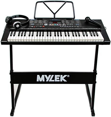 Mylek Keyboard Piano Electronic 61 Music Keys - Portable Musical Teaching Kids, Adults, Children - Stand, Headphones - Microphone - 300 Timbres - 300 Rhythms - 30 Demo Songs - 3 Teaching modes