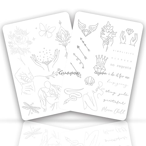 Tiny Tattoo Practice Skin Double-Sided Pre-Stenciled Fine Line Tattoo Practice Sheet Minimalist Tiny Tattoo Pad Meaningful Tiny Tattoos for Tattoo Beginner Training Supplies (1PC)