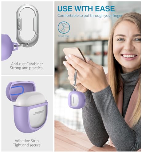 Image of SURITCH Protective Cases for Bose QuietComfort Earbuds II 2022 / QuietComfort Ultra /Ultra Earbuds 2nd Gen, Shockproof Case Cover for Bose QC ii 2 & Ultra Case Accessories with Carabiner, Purple