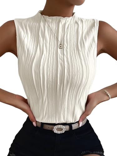 Verdusa Women's Sleeveless Mock Neck Textured Tank Top Corporate Business Office Outfits Trendy 2025