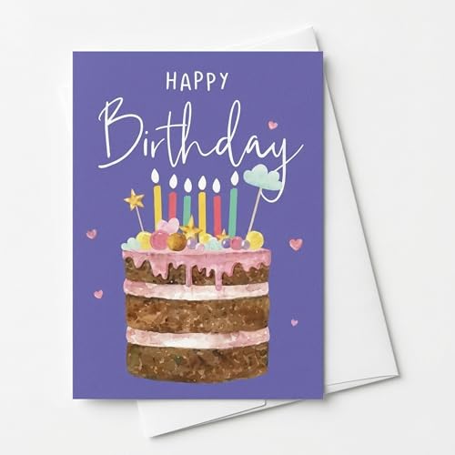 Happy Birthday Card With Envelope & Cute Printed Message Inside For Girlfriend Boyfriend Husband Wife Fiance Friend Mother Daughter Brother & Sister | Blue 15X22cm 1 Unit