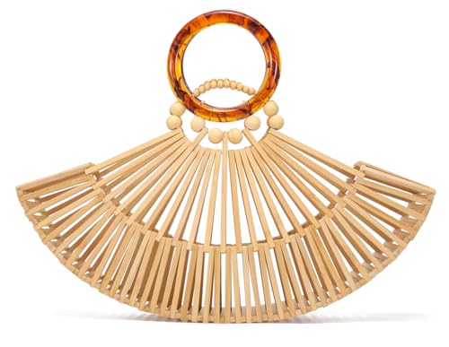 Image of Bamboo Purses for Women Natural Bamboo Acrylic Handle Clutch Small Tote Elegant Evening Bag for Vacation Wedding Travel