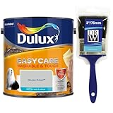 Goose Down Dulux Easycare Matt Emulsion Paint 2.5L + 3" Emulsion Paint Brush – Washable & Stain Resistant, Durable Matt Finish, Quick Dry, Low Odour Interior Wall & Ceiling Paint