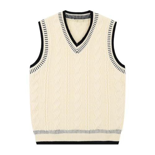 Men’S Retro V-Neck Sweater Vest with Contrast Embroidery Loose Fit Sleeveless Knit Pullover2