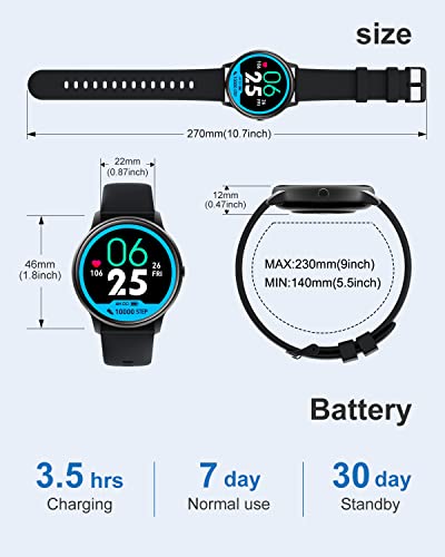 Grv Smart Watch Compatible With Iphone And Android Phones Ip68 Waterproof, Round Watch For Men Women Smartwatch Fitness Tracker Heart Rate Monitor Digital Watch With Personalized Watch Faces (Black) #TOP7