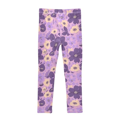 Girls' Athletic Leggings Ankle Length Yoga Dance Pants Kids Teen 4T Purple Flower2