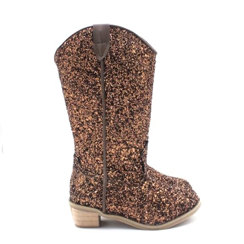 Girls Glitter Cowboy Boots Mid Calf Rhinestone Low Heel Western Horse Riding Shoes Kids Princess Birthday Boots 7