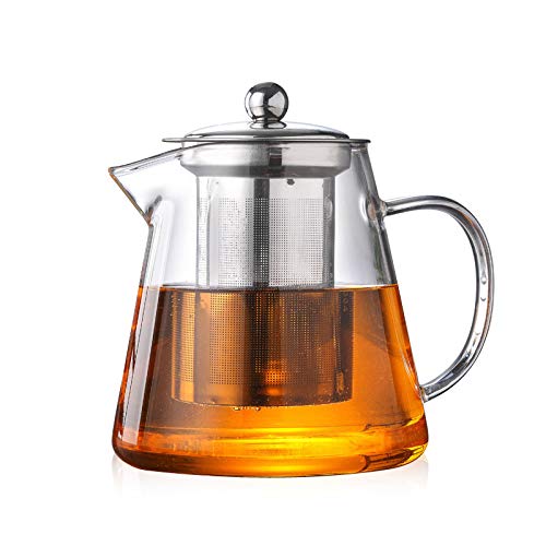 Teiera, teiera in vetro da 450ml Teiera con infusore, microonde e piano cottura sicuro, colino da tè per tè sfuso e tè in fiore