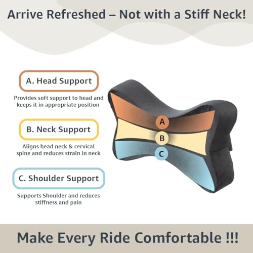 Image of Amazon Basics Car Headrest Pillow - Pack of 2 |100% Memory Foam| Best for Long & Short Travel | 1 Year Warranty |17 x 27 x 9.5 Cm | Black