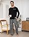Imagen de Litherday Pijama Hombre Algodón Invierno Manga Larga Conjunto de 2 Piezas con Pantalón Cuadros y Camiseta Cómoda Ropa Dormir Hombre