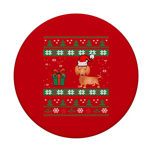 Dachshund Dog Santa Hat Funny Ugly Christmas Dogs Lovers PopSockets Swappable PopGrip, Black - Image 3