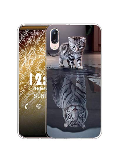 Sunrive Funda para Meizu 16Xs, Silicona Slim Fit Gel Transparente Carcasa Case Bumper de Impactos y Anti-Arañazos Espalda Cover(TPU Gato Tigre)